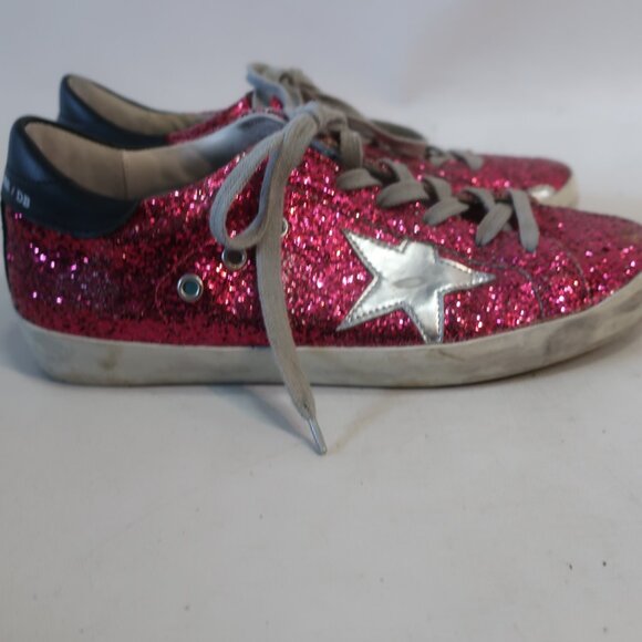 Womens GGDB Golden Goose Magenta Superstar Glitter Trainer Sneakers 38 US/8 - Picture 5 of 14